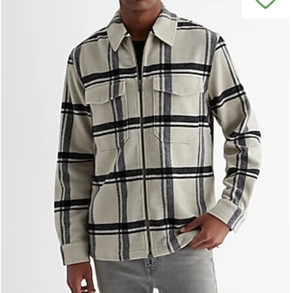 Express‎ Plaid Wool-Blend Zip Shirt Jacket Neutral Men's Small Black/Grey Nwt